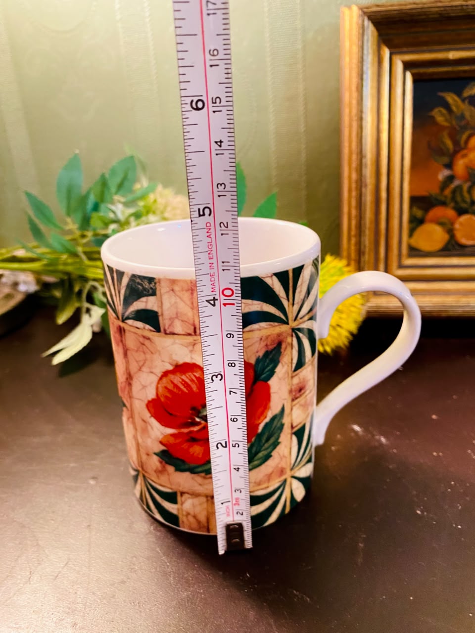 Red Poppy Floral Ceramic Mug 4 Inch Vintage Botanical Coffee Cup