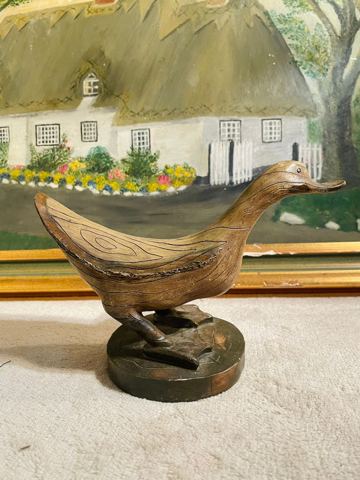 Wooden Carved Duck Standing – Lovely Dark Wood Rare Collectible