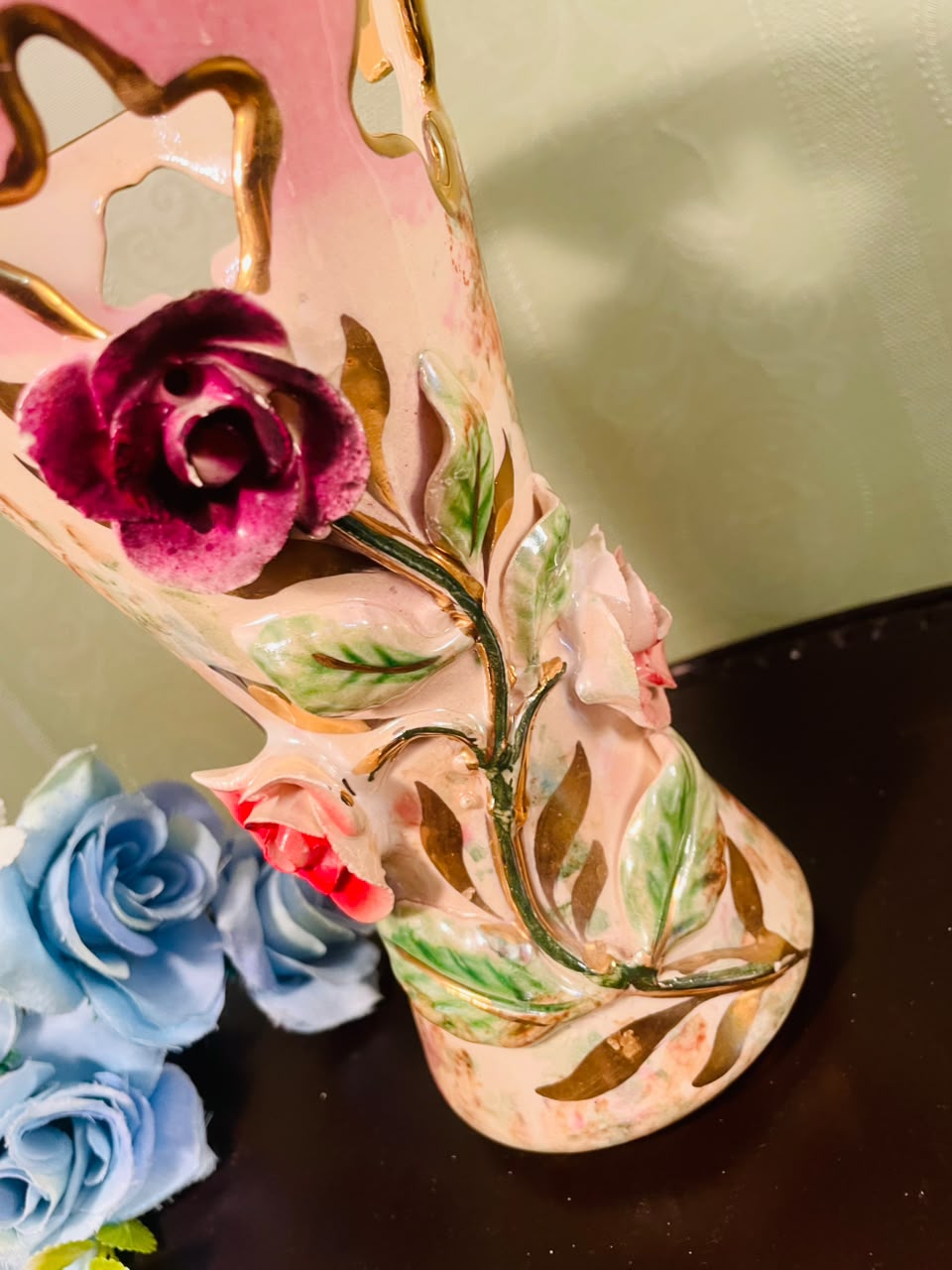 Quaregnon Belgium Hand-Painted Floral Ceramic Vase – 8 Inch