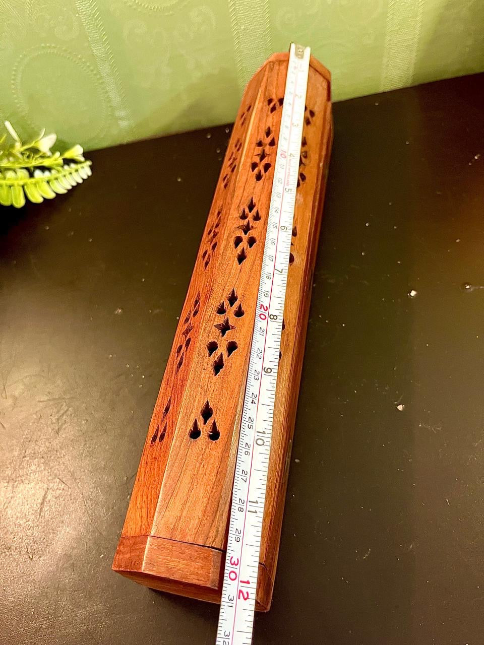 Carved Wooden Incense Burner Box with Storage Compartment