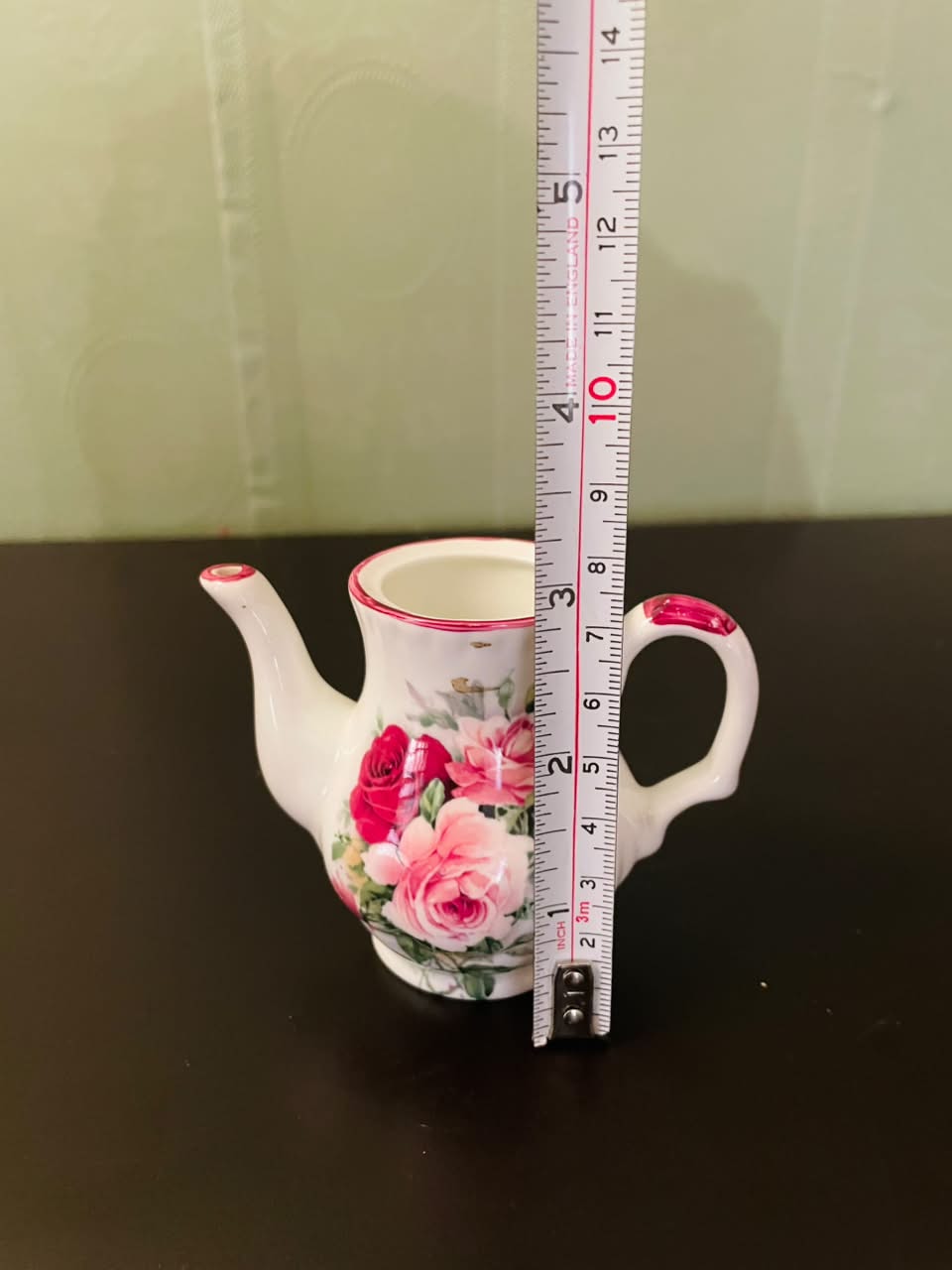 Fenton Bone China Mini Teapot Ornament with Pink Roses