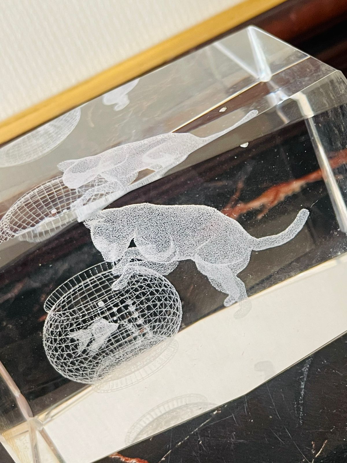 3D Crystal Glass – Cat & Fishbowl Design (In Gift Box), paper weight
