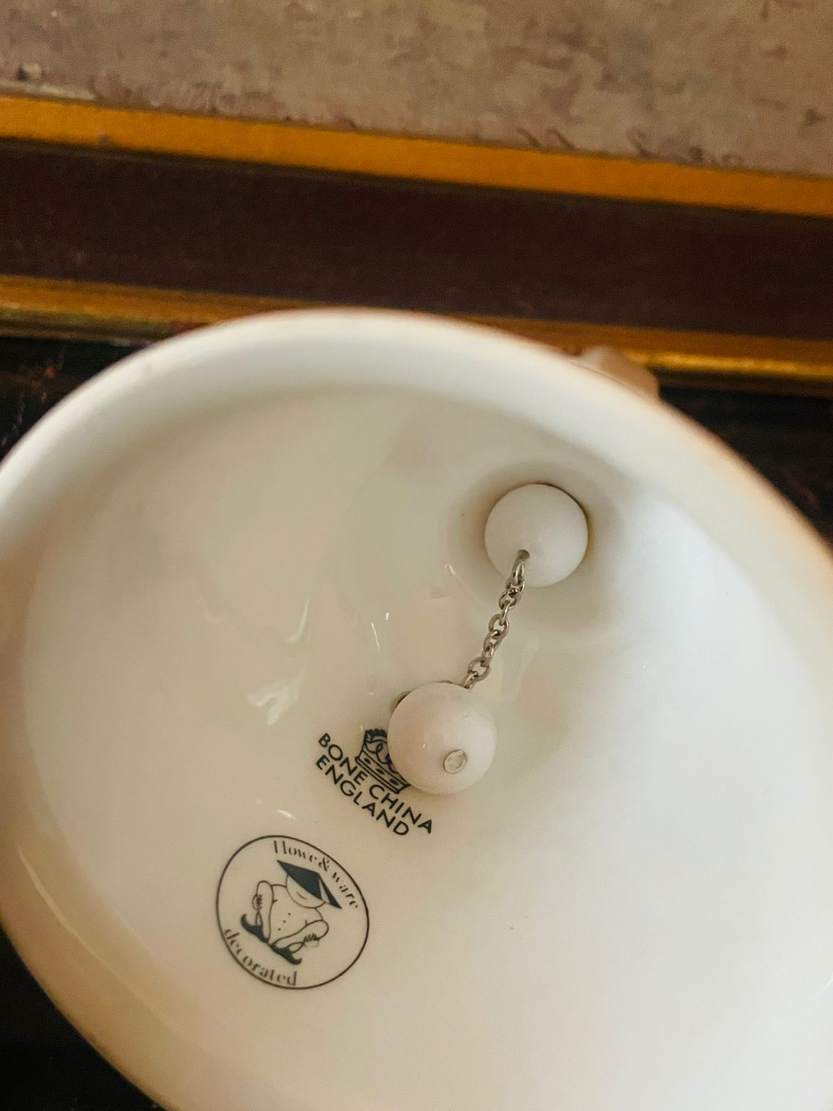 Vintage English Fine Bone Table Bell – Floral Design with 3d Butterfly