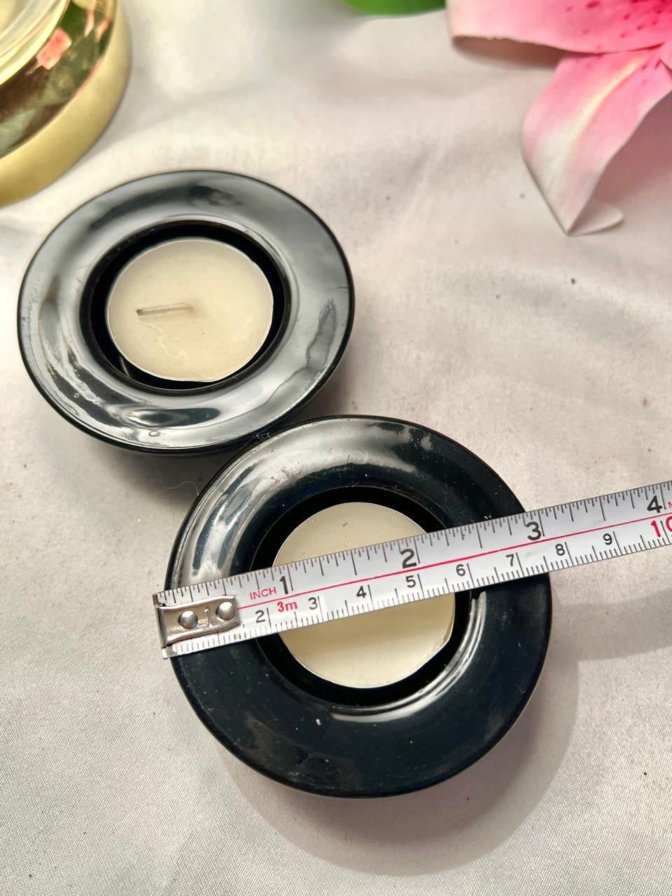 Set of 2 Black Crystal Tealight Candle Holders – 8 cm