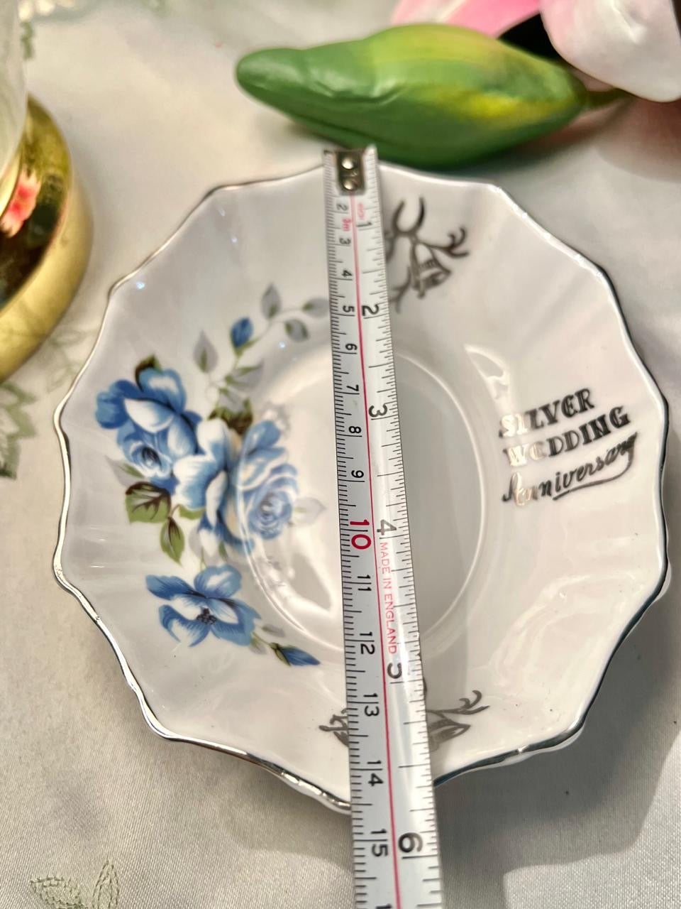 Royal Stafford Bone China Silver Wedding Dish Blue Floral 14 cm