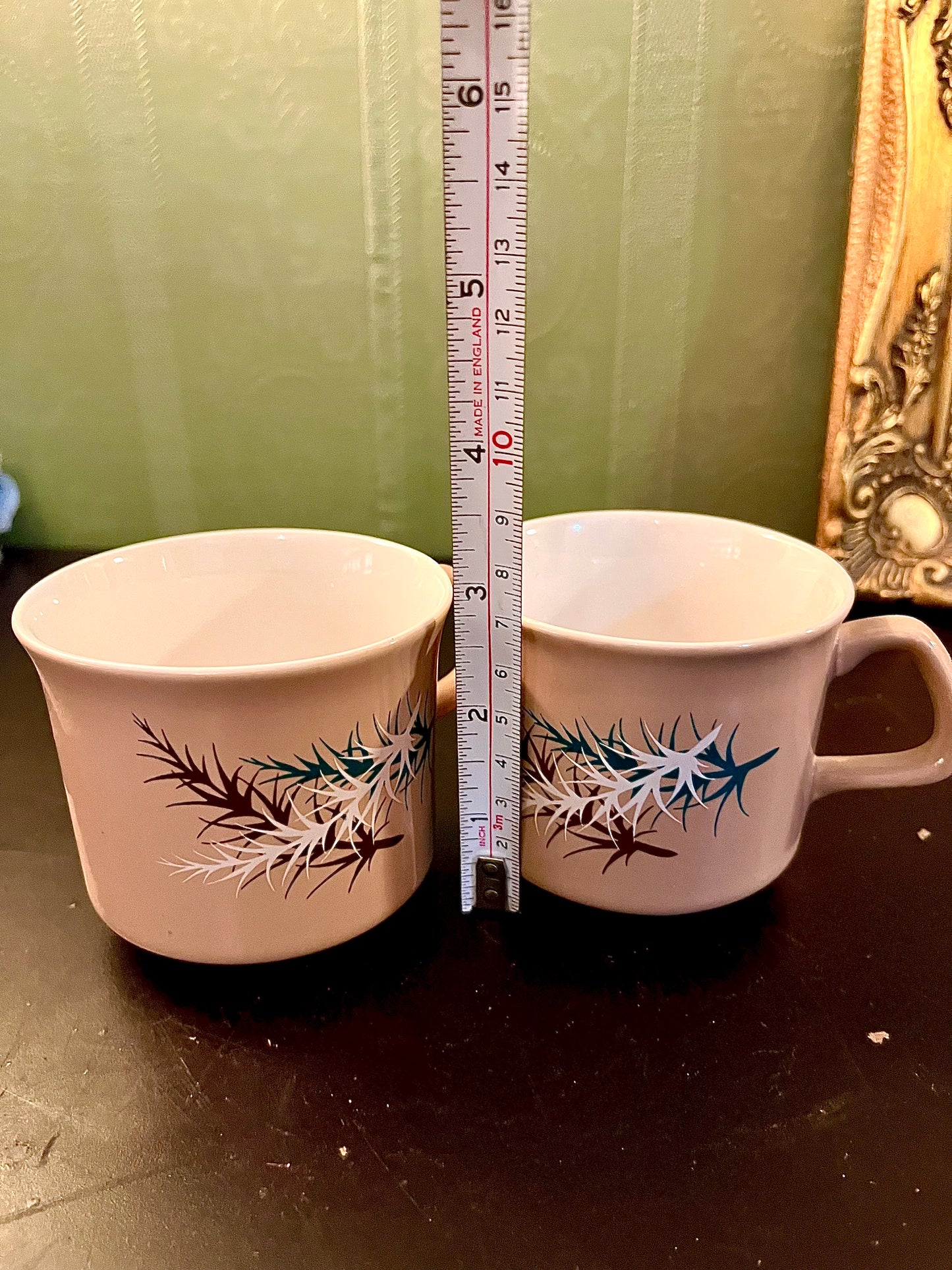 Pair of Vintage Floral Tea Cups – Beige Ceramic Cups