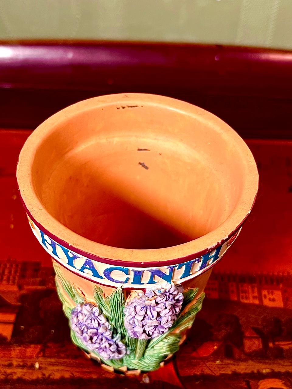 Hyacinth Embossed Ceramic Planter Pot 5 Inch | Floral Plant Pot