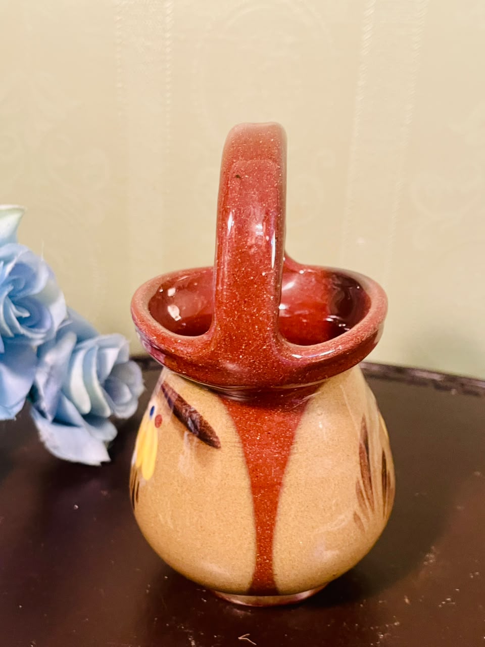 Vintage Hand-Painted Ceramic Candle Holder Lantern – 5 Inch