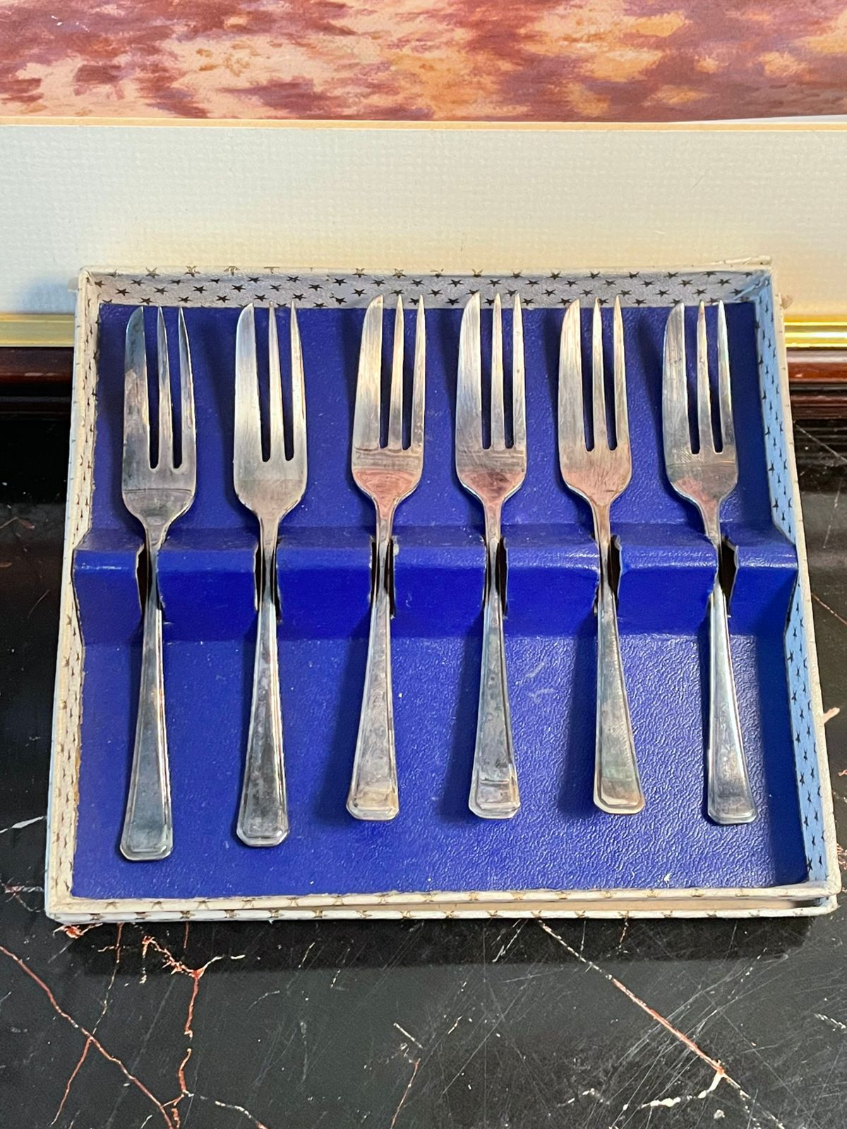 Vintage Boxed Set of 6 Silver Dessert Forks – Classic Collectible Flatware
