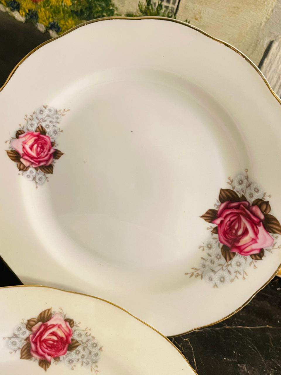 Set of 4 Duchess Fine Bone China Rose Floral Plates – Quarter Plates, Vintage England