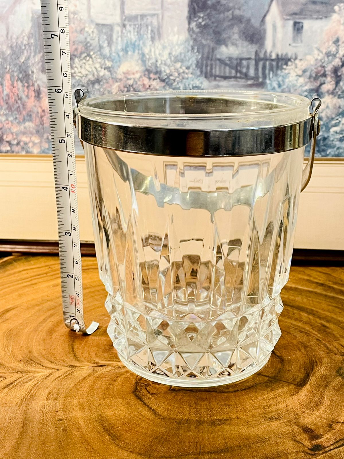 Vintage Crystal Ice Bucket with Handle | Cut Glass Barware