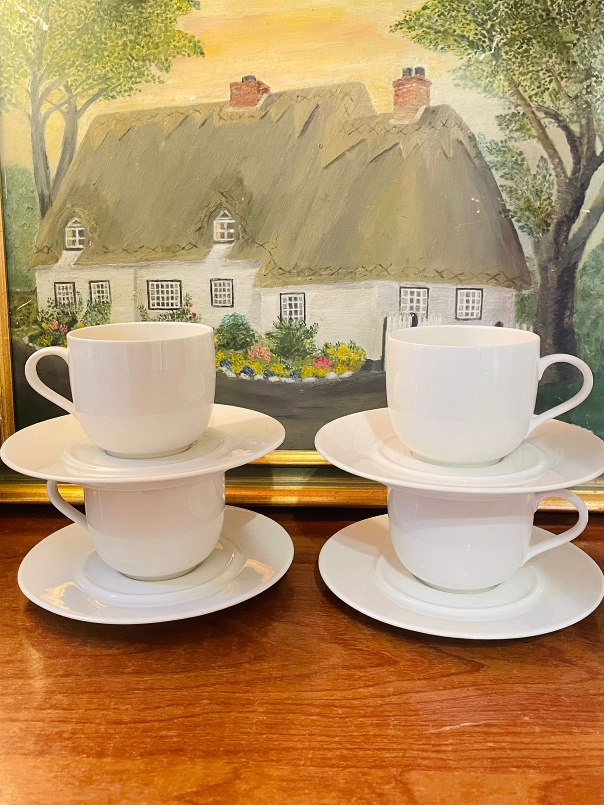 White Bone China Cup and Saucer Set of 4 – Lightweight Elegance for Your Home