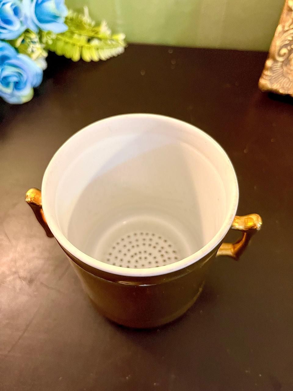 Vintage Gold Double Handle Ceramic Vase 5 Inch