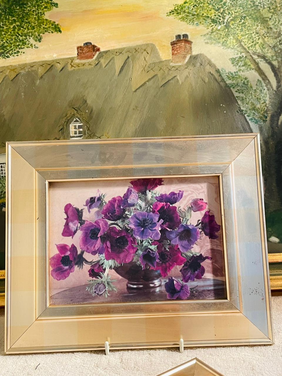 Set of 2 Vintage 1980’s Oil Painted Flower Frames – Pair of Floral Wall Art