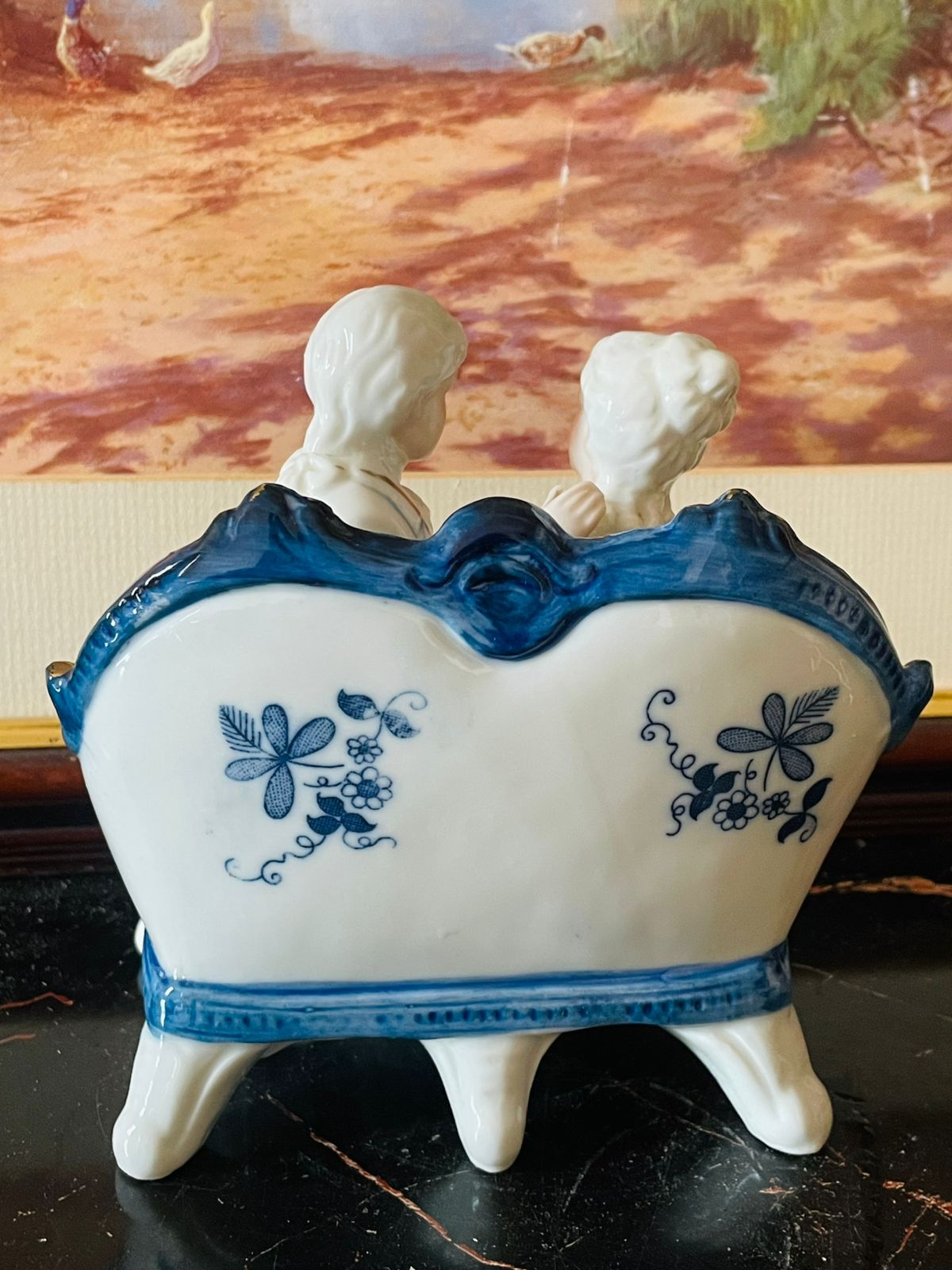 Victorian Couple Figurine – Blue & White with Gold Detailing (England) Blue Pottery Home Decor