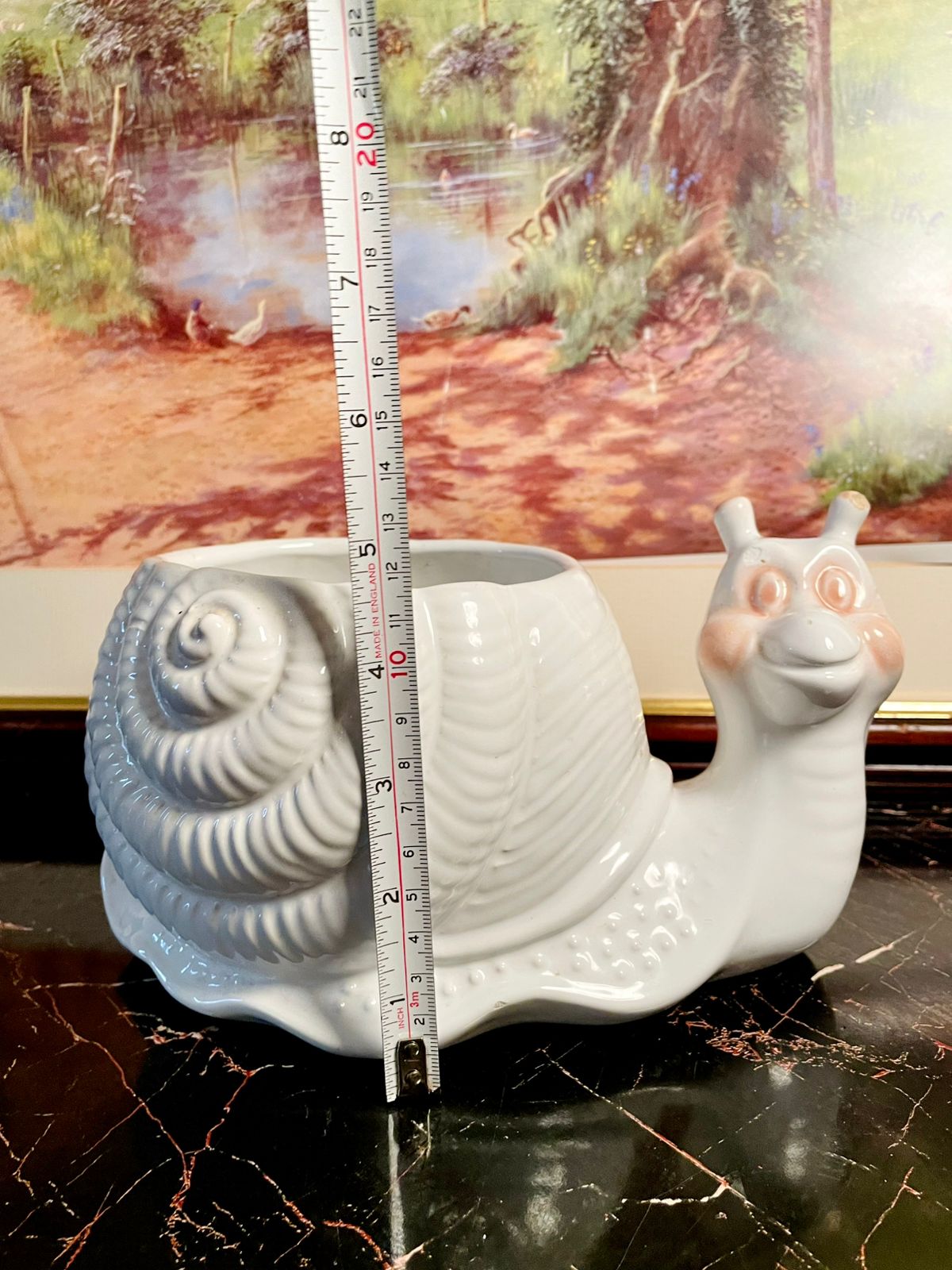 Vintage White Ceramic Snail Planter – Collectible Animal Shaped Pot (England)