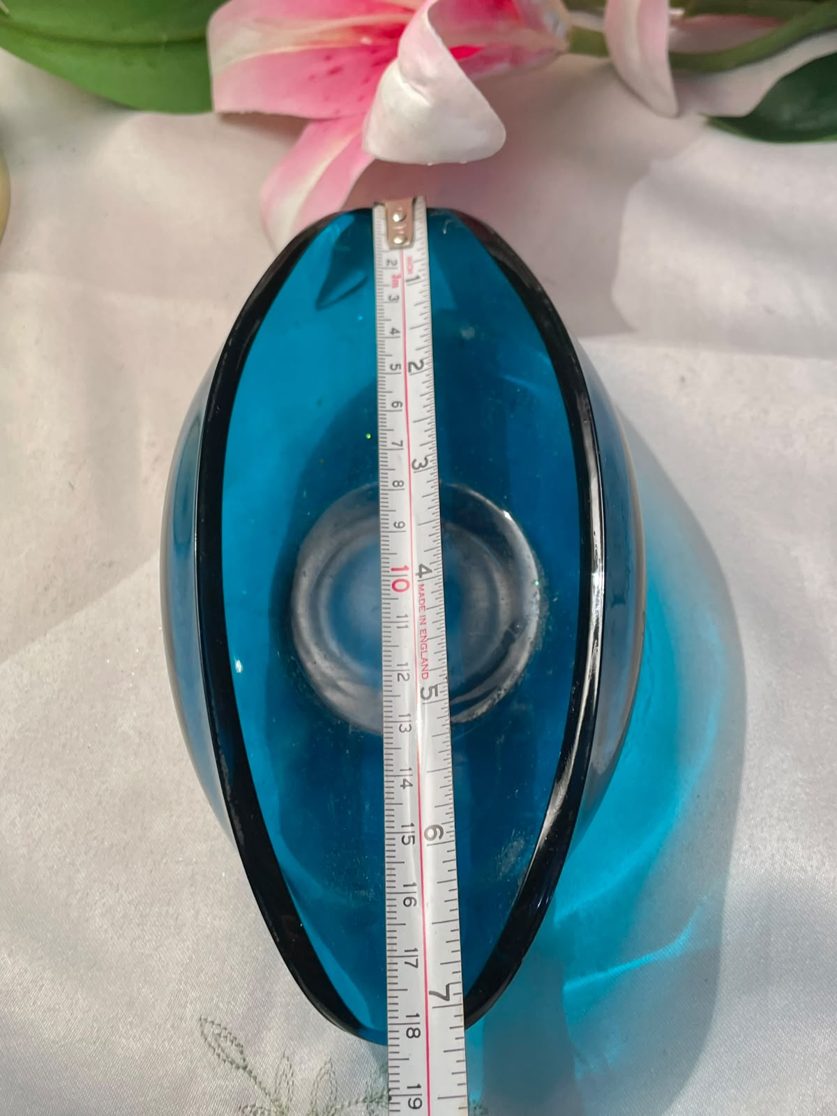 Vintage Blue Crystal Oval Bowl 7 Inch