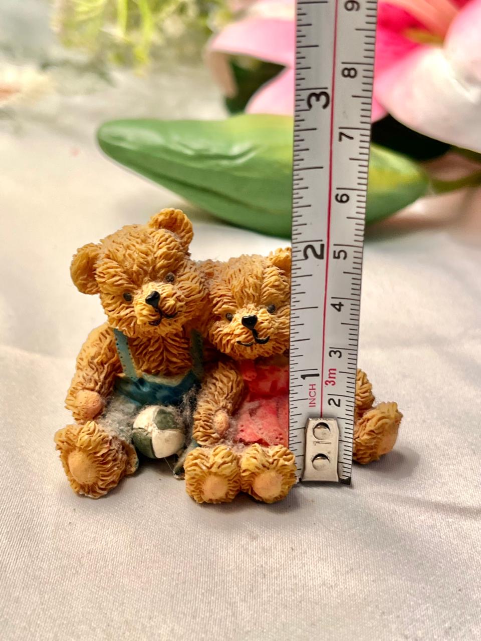 Vintage Teddy Bear Pair with Football Figurine 5 cm