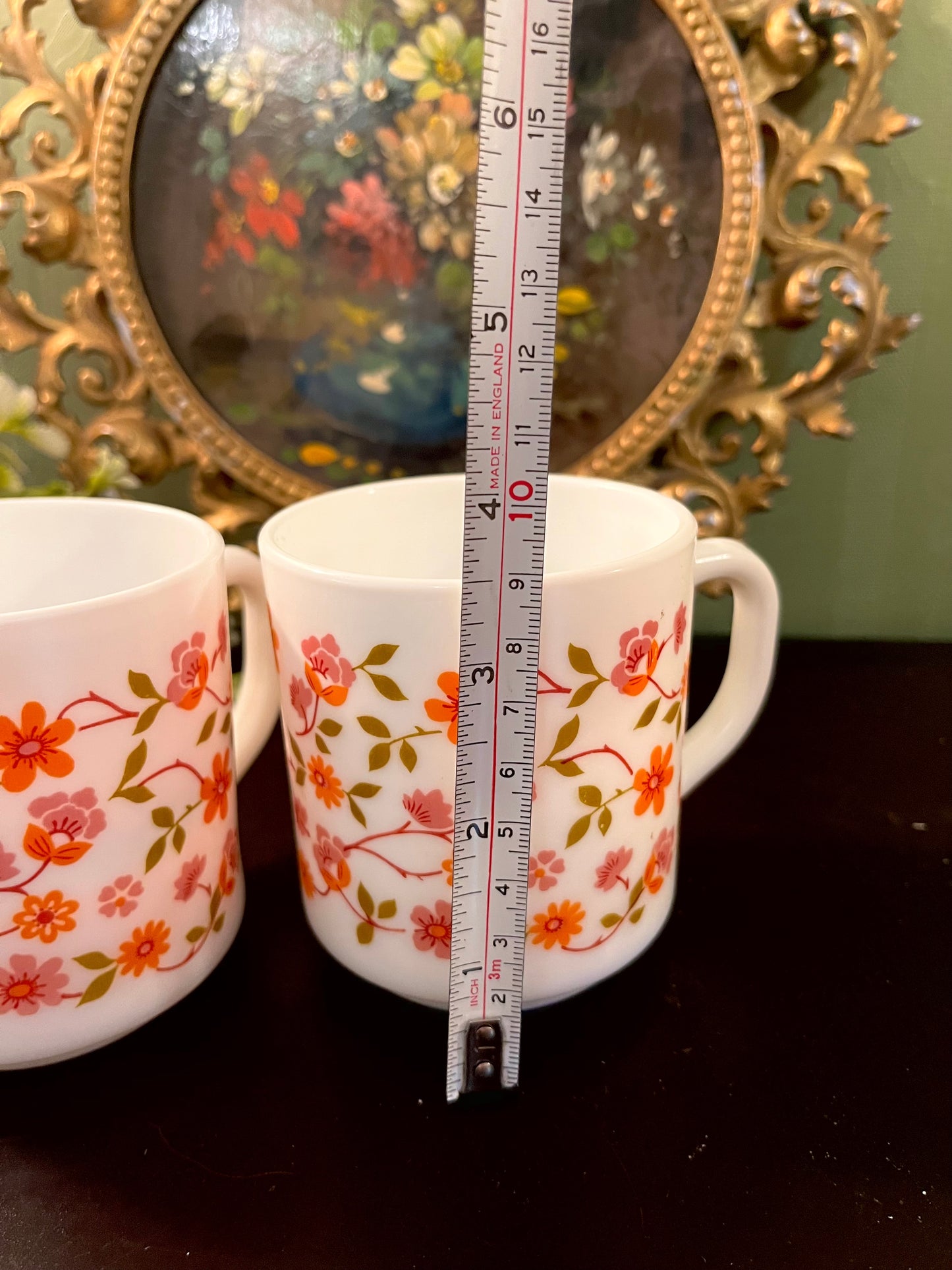 Orange & Pink Floral Ceramic Mug Set – Pair of 2