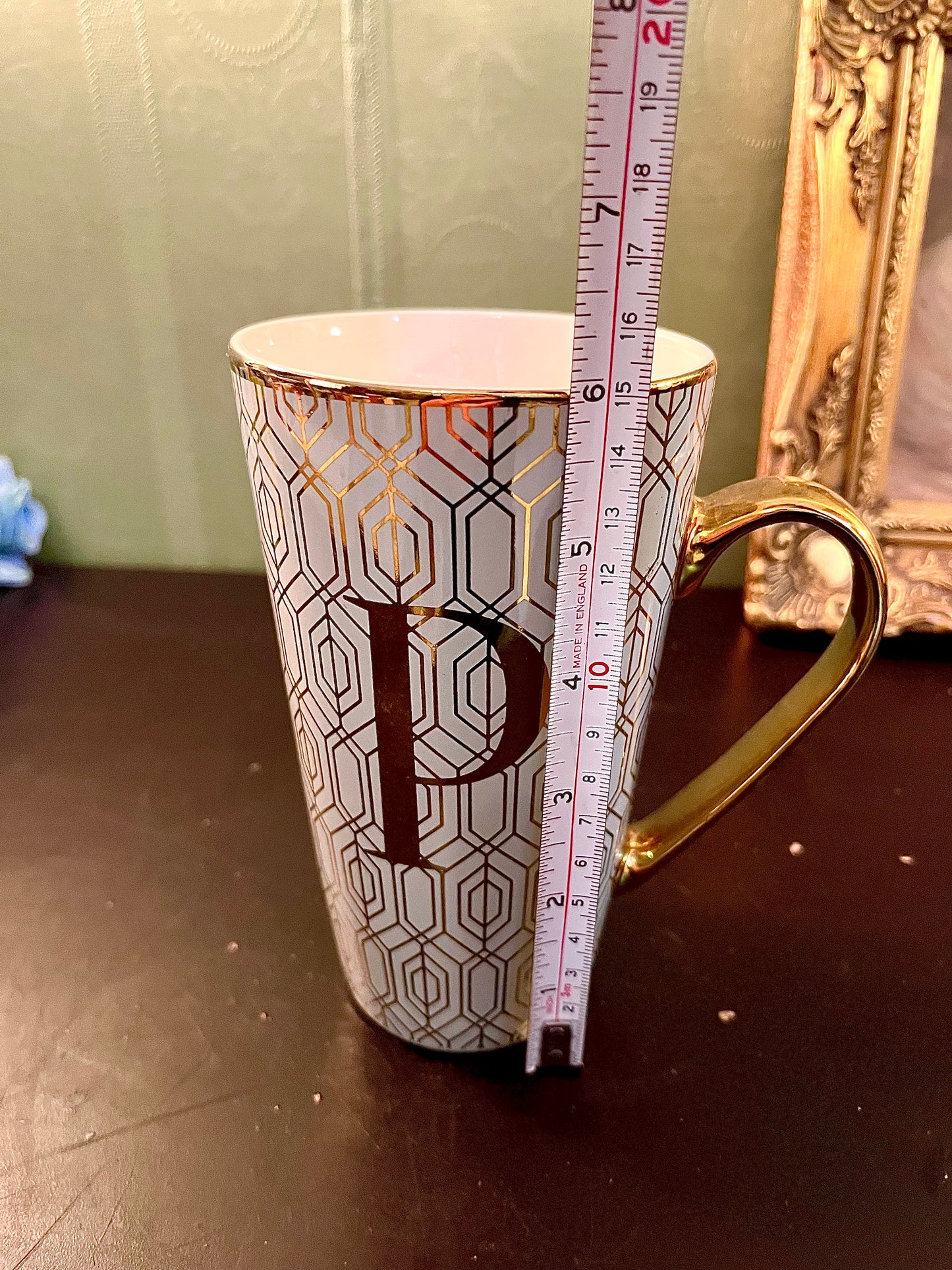 Personalized Letter P Gold Geometric Mug | Monogram Ceramic Coffee Mug