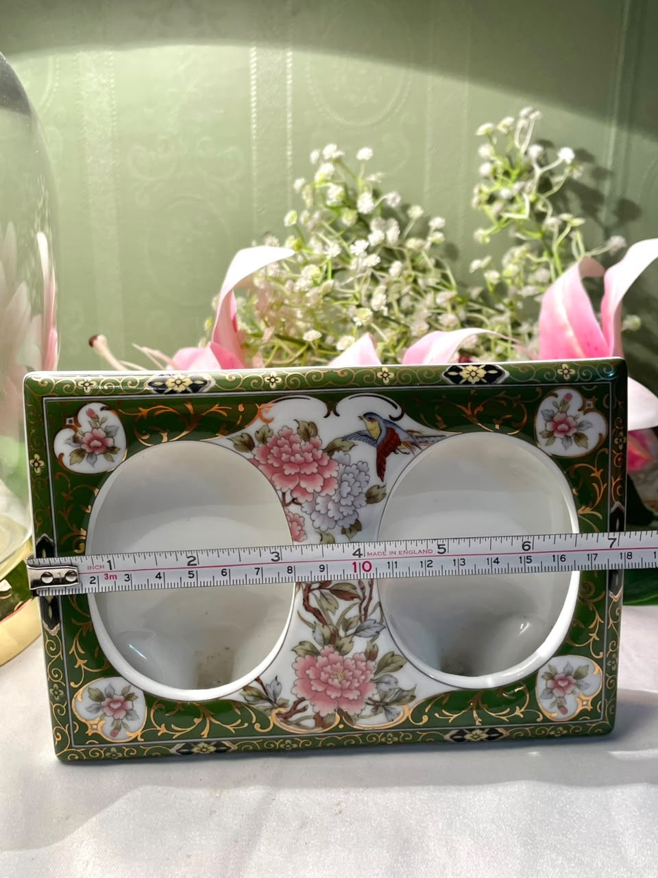 Vintage Japanese Double Frame Floral Wall Decor | Green & Gold Approx. 18 cm