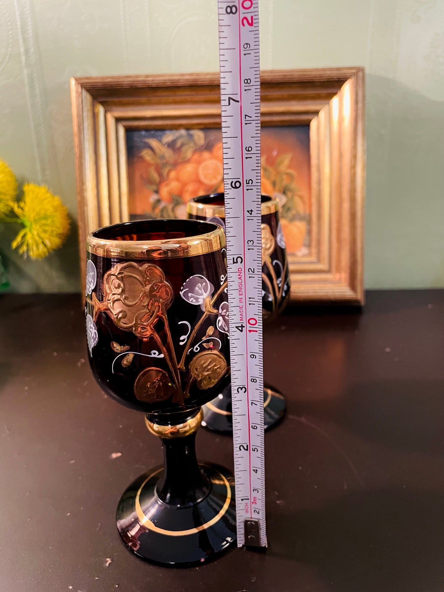 Antique Bohemian Black Glass Goblets Pair – 15 cm