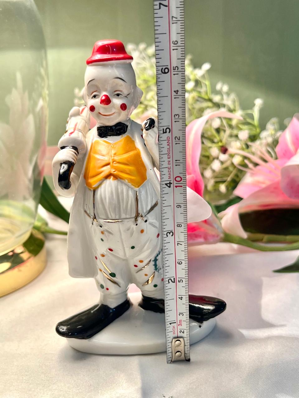 Colourful Clown Figurine Red Hat & Yellow Waistcoat 16cm