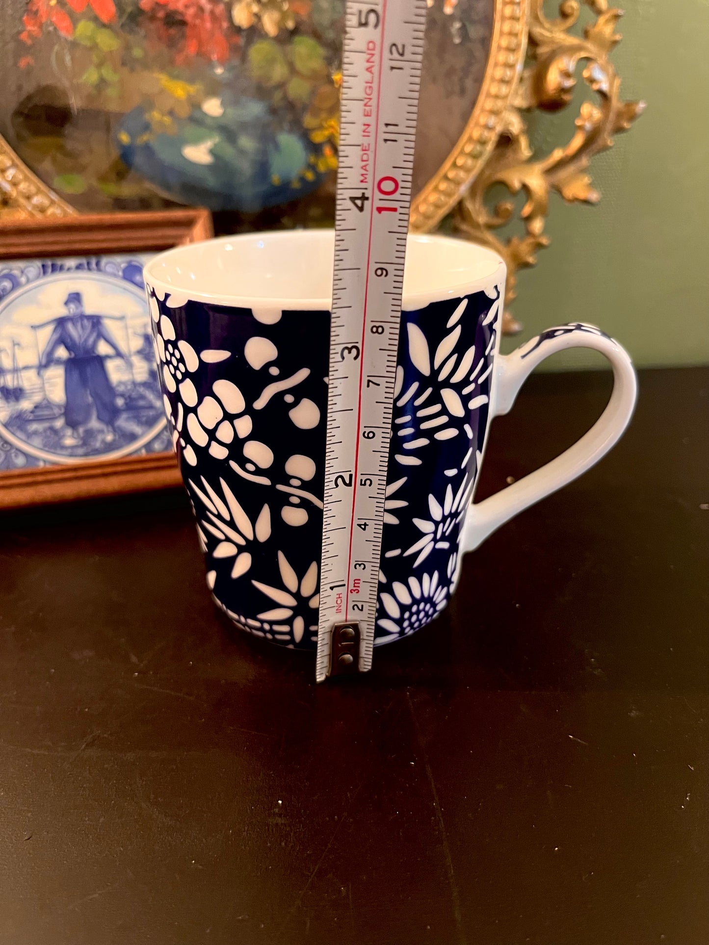 Navy Blue Floral Ceramic Mug