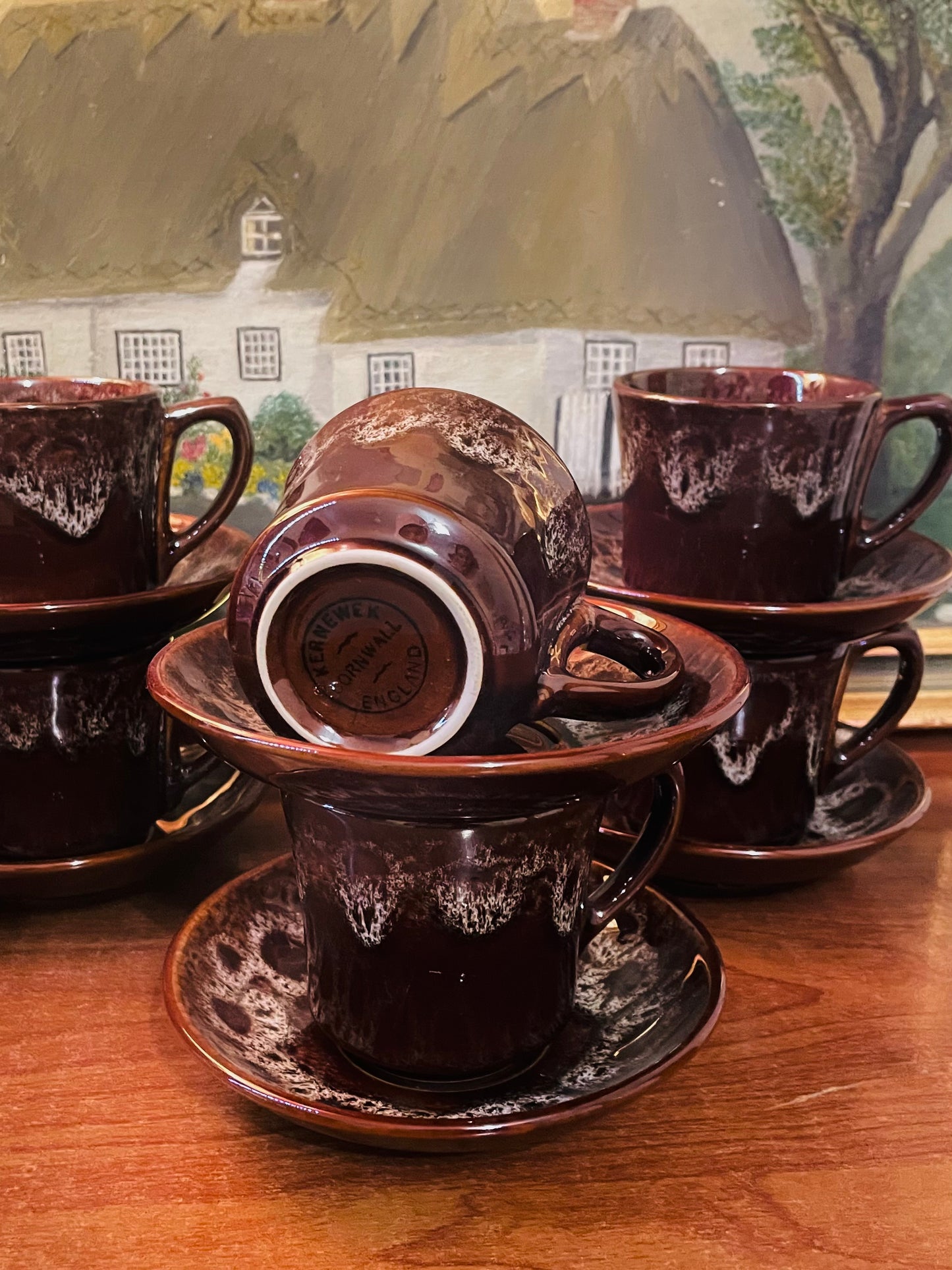 Vintage Beswick Brown Zorba set of 6 Tea Cups with Sugar Bowl – Timeless Retro Charm