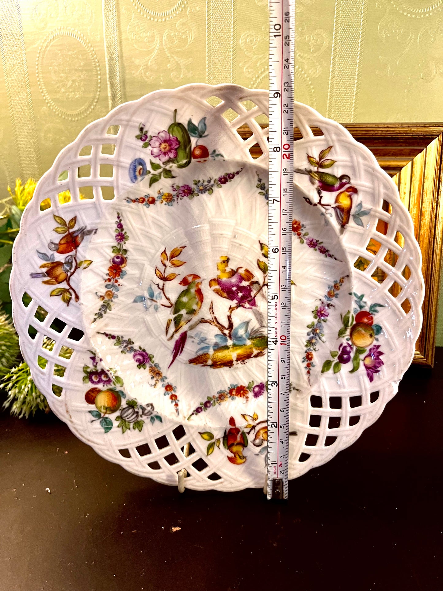 Antique Cutwork Dresden-Style Bird & Floral Reticulated Plate 23cm