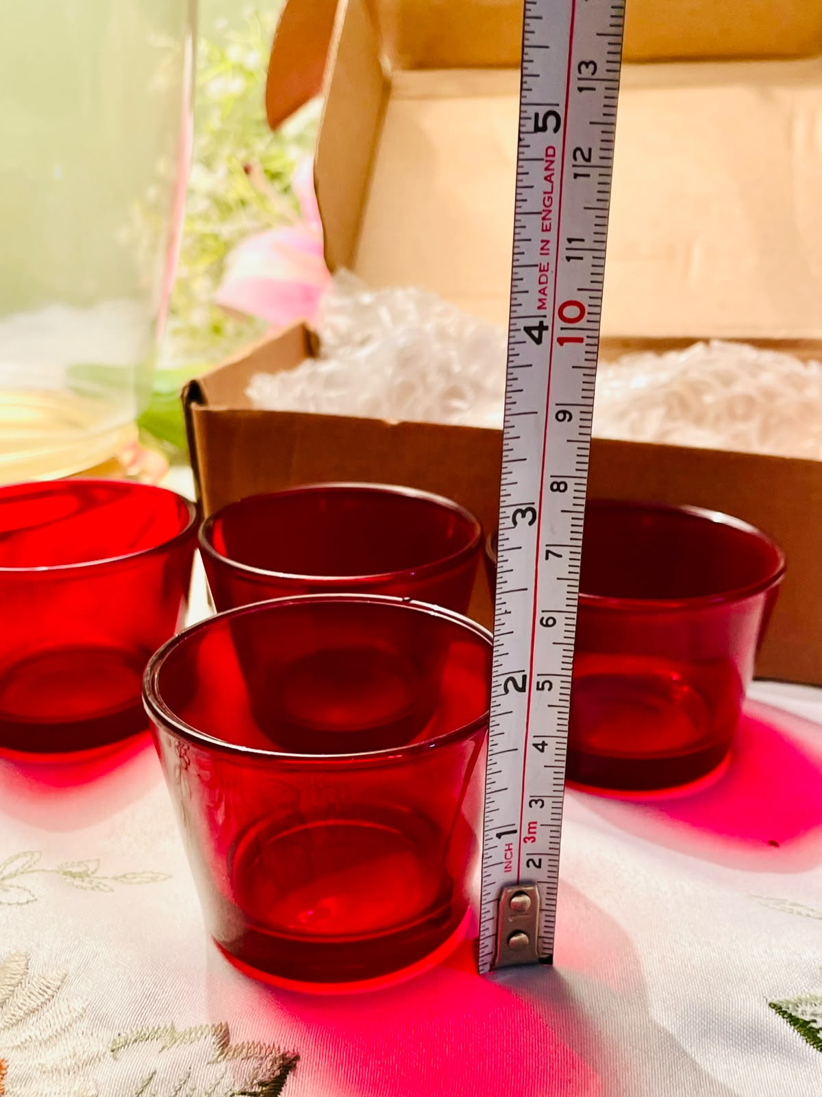 Set of 4 Ruby Red Crystal Tealight Candle Holders