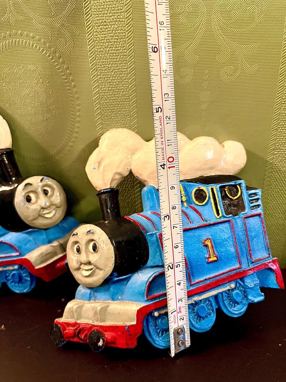 Pair of Thomas Style Blue Train Ornaments | Decorative Kids Room Figures