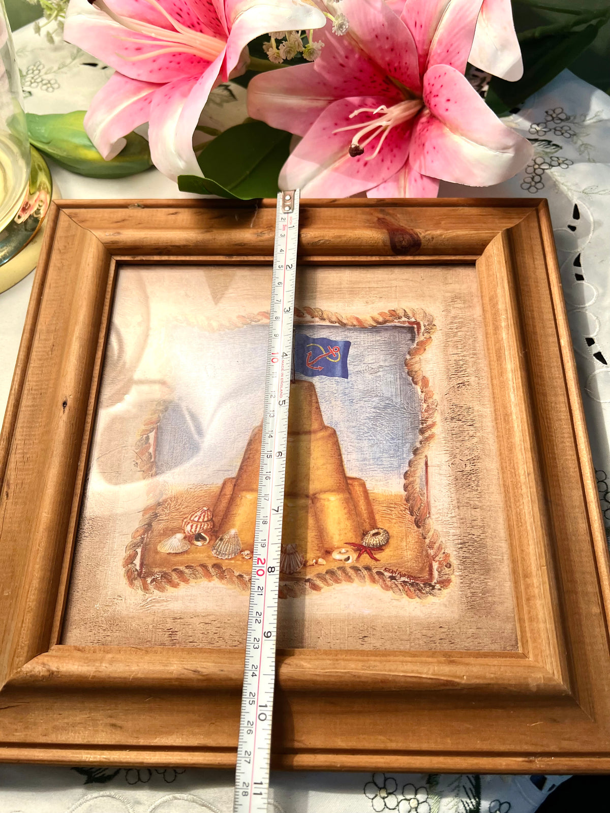 Vintage Luz del Amanecer Framed Sandcastle Seaside Painting Wooden Frame 28cm
