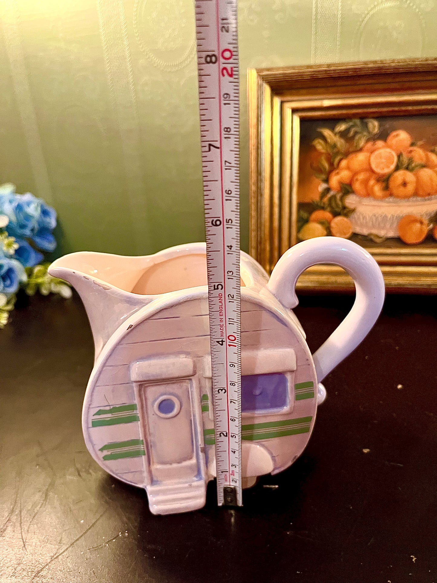 Novelty Caravan Ceramic Jug – White Green and Lilac Camper Pitcher