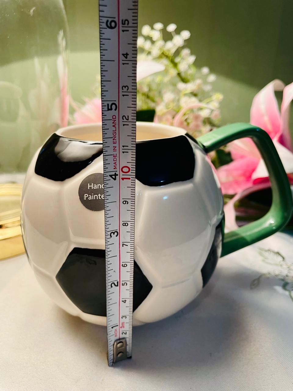 Hand-Painted Football Mug Black White Green 9 cm