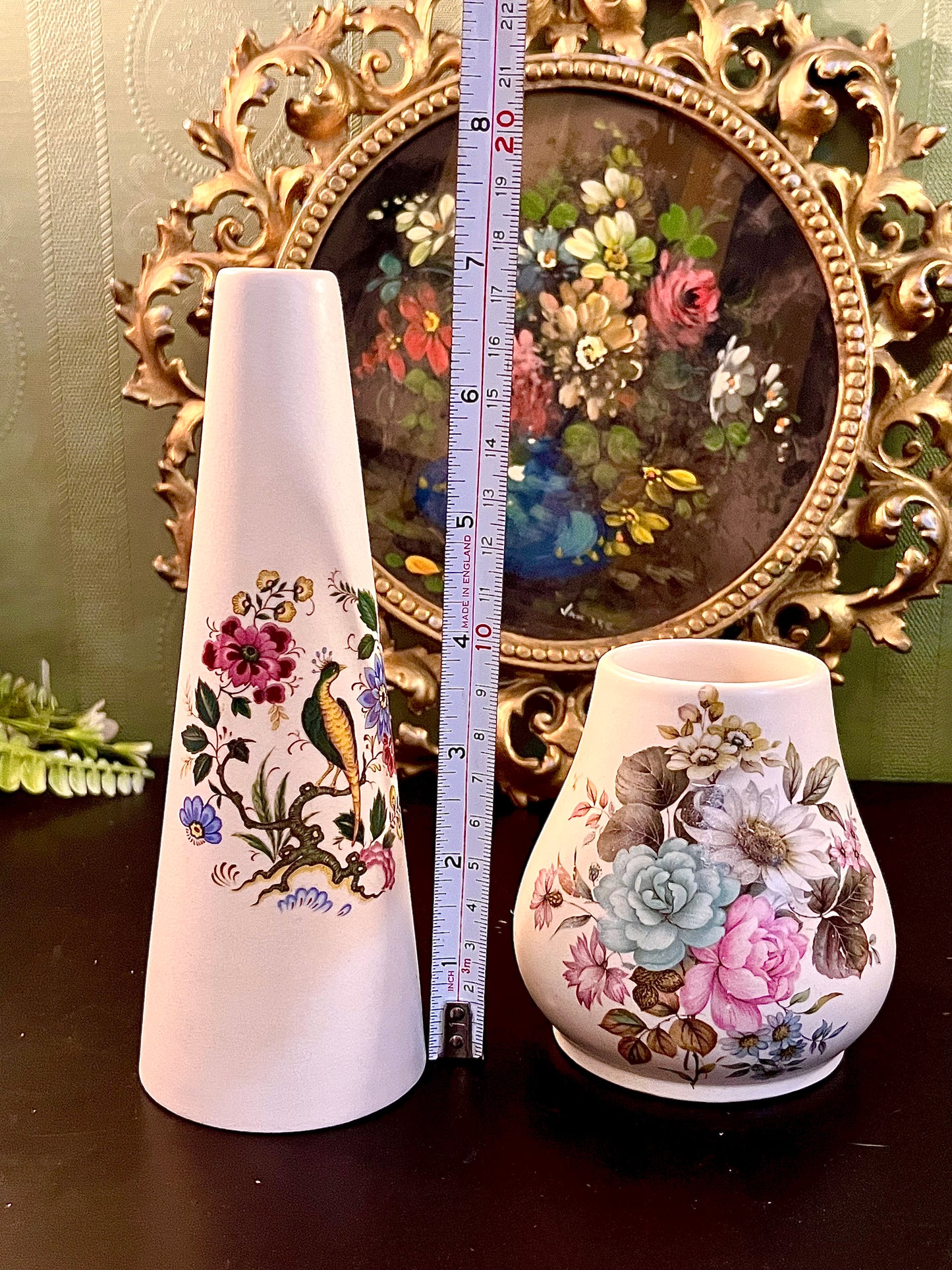 Pair of English Ceramic Decorative Vases – Purebec Gifts Dorset Floral & Bird Design