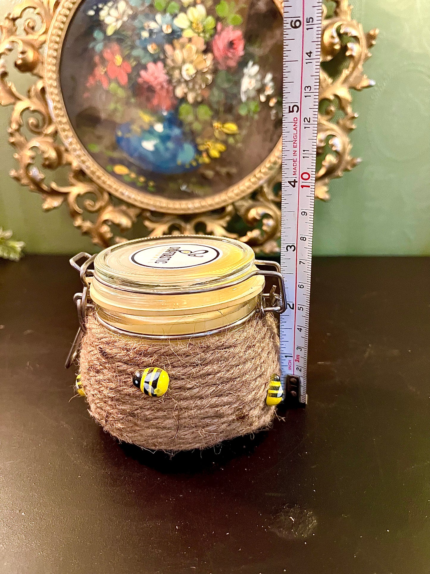 Rustic Honey Bee Glass Jar Candle with Jute Wrap