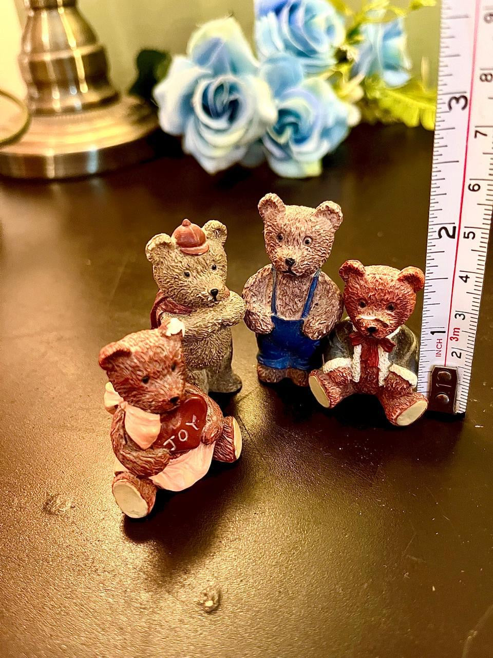 Set of 4 Mini Teddy Bear Figurines | Small Resin Bear Ornaments