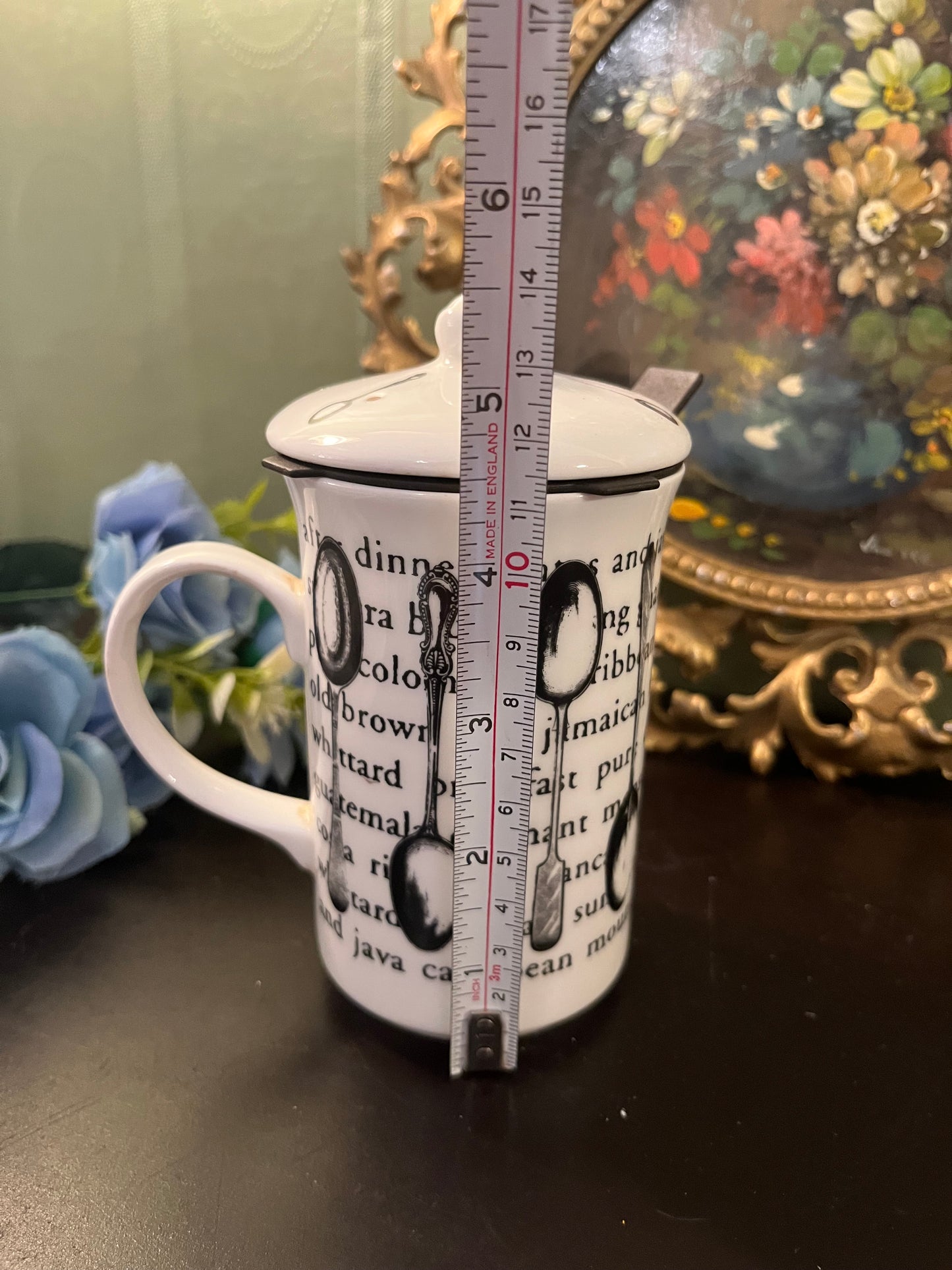 Spoon Print Ceramic Infuser Mug with Lid