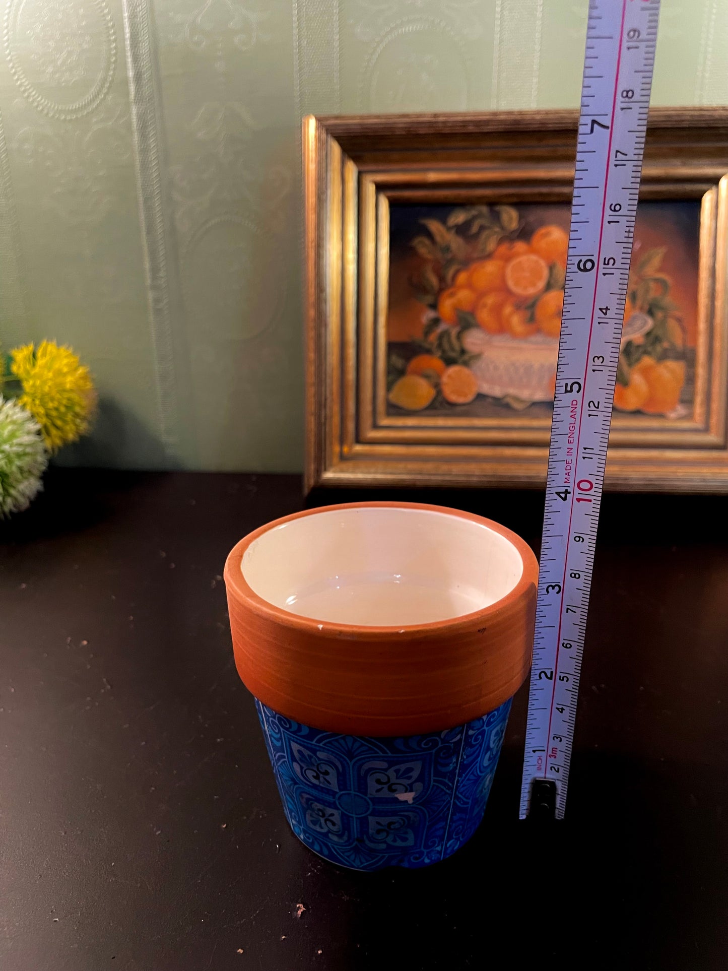 Blue and Terracotta Ceramic Plant Pot 4 Inch