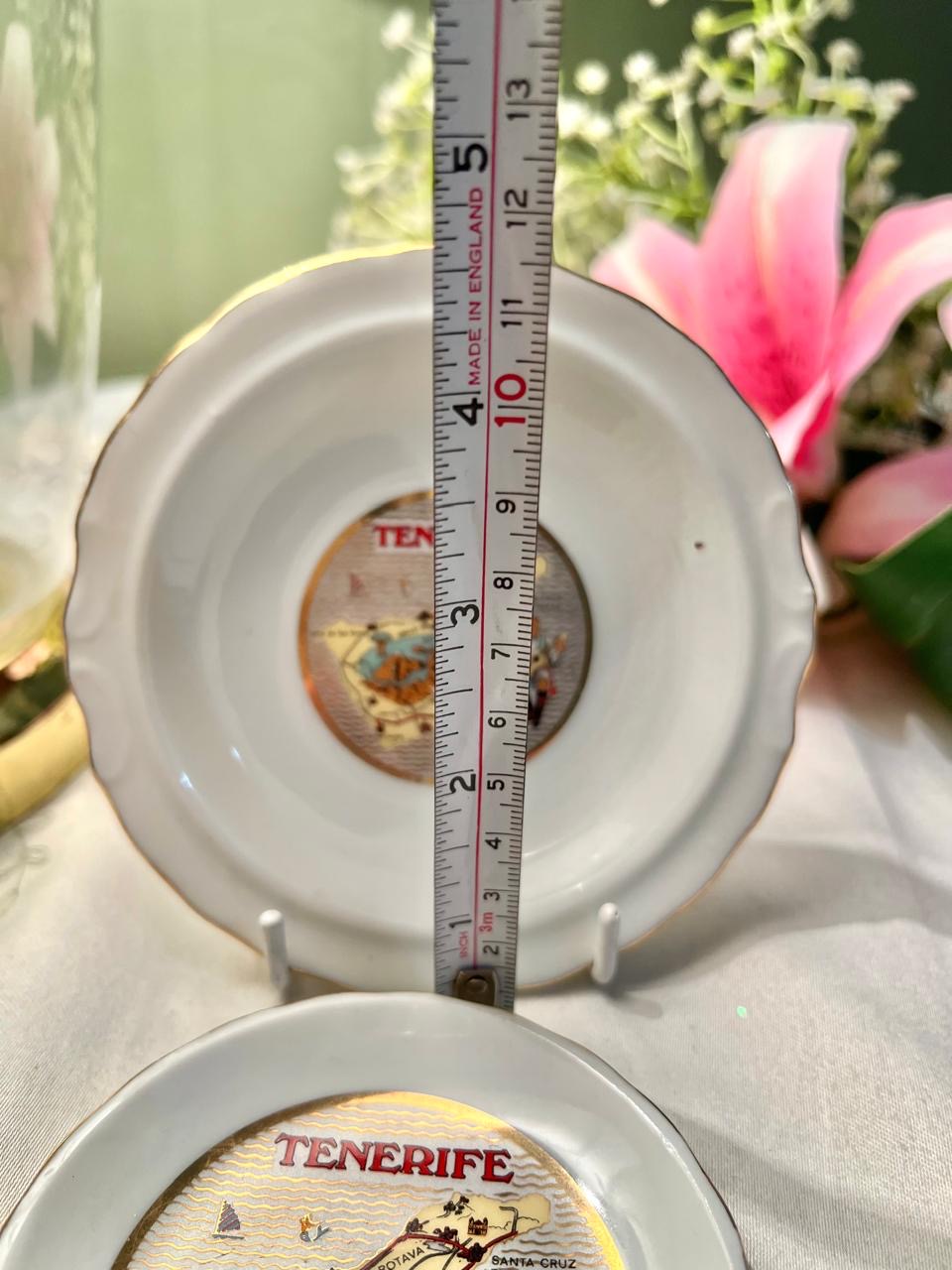 Tenerife Souvenir Wall Plates Set of 2 Gold Trim 9–11 cm