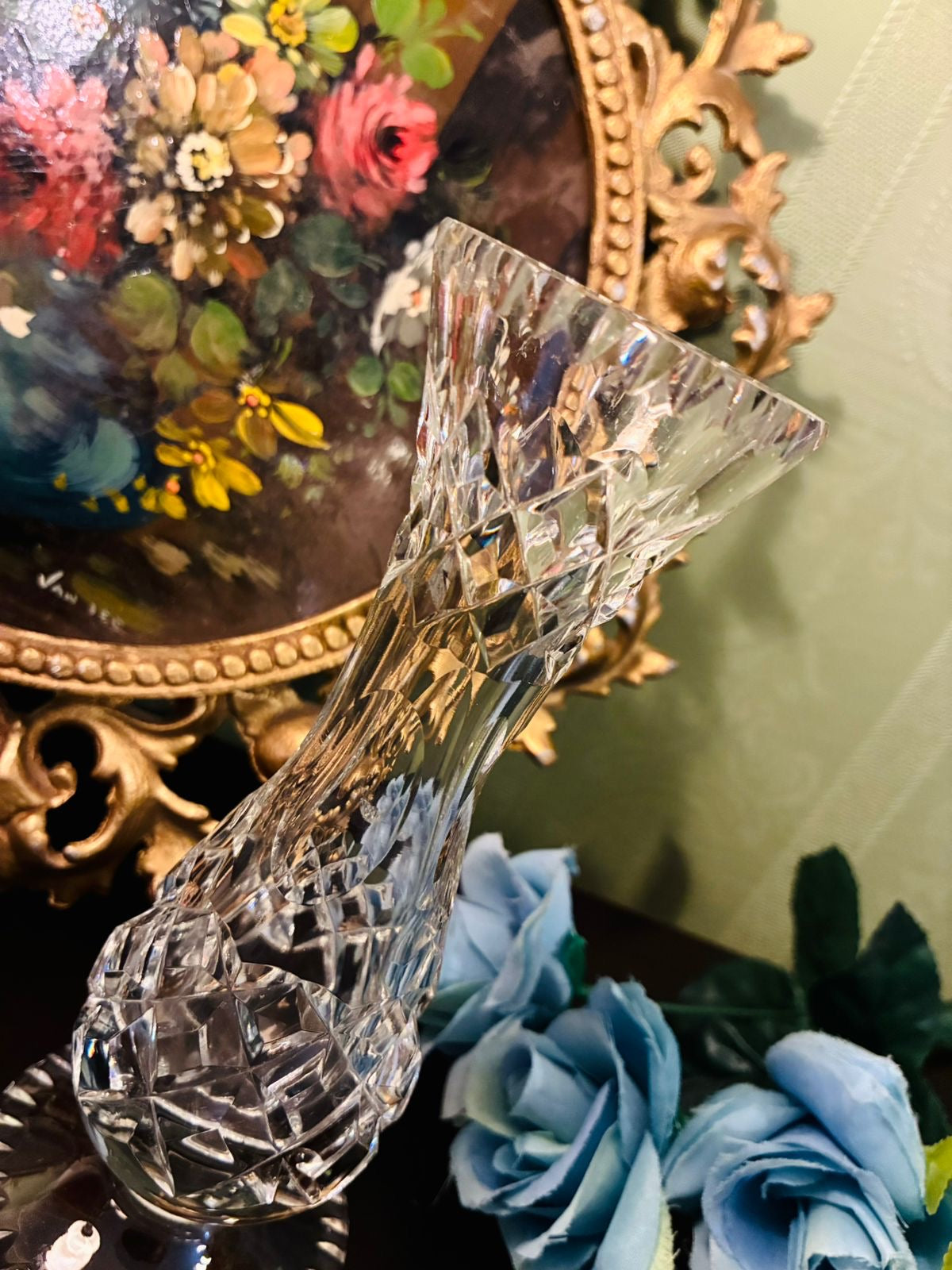 Vintage Tall Cut Crystal Footed Vase