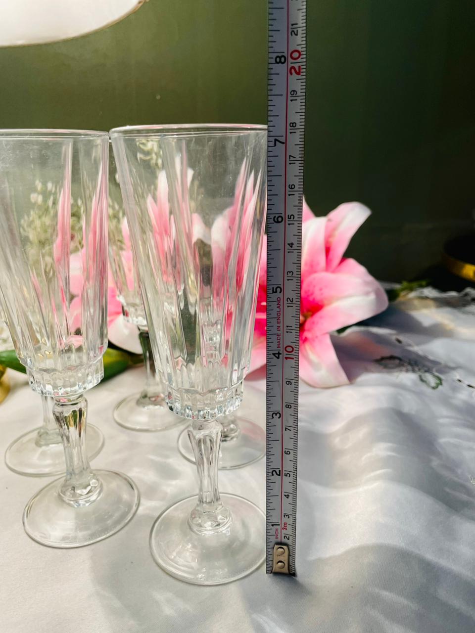 Set of 6 Clear Crystal Fluted Champagne Glasses, 18cm