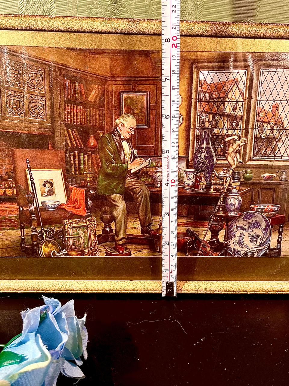 Vintage Framed Art Print Collector’s Study Scene