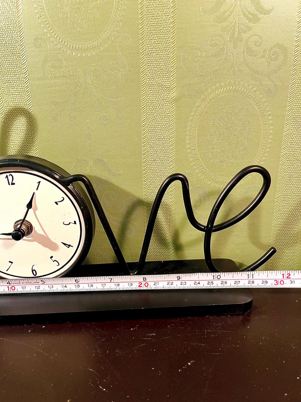 Black Metal Love Script Table Clock 12 in