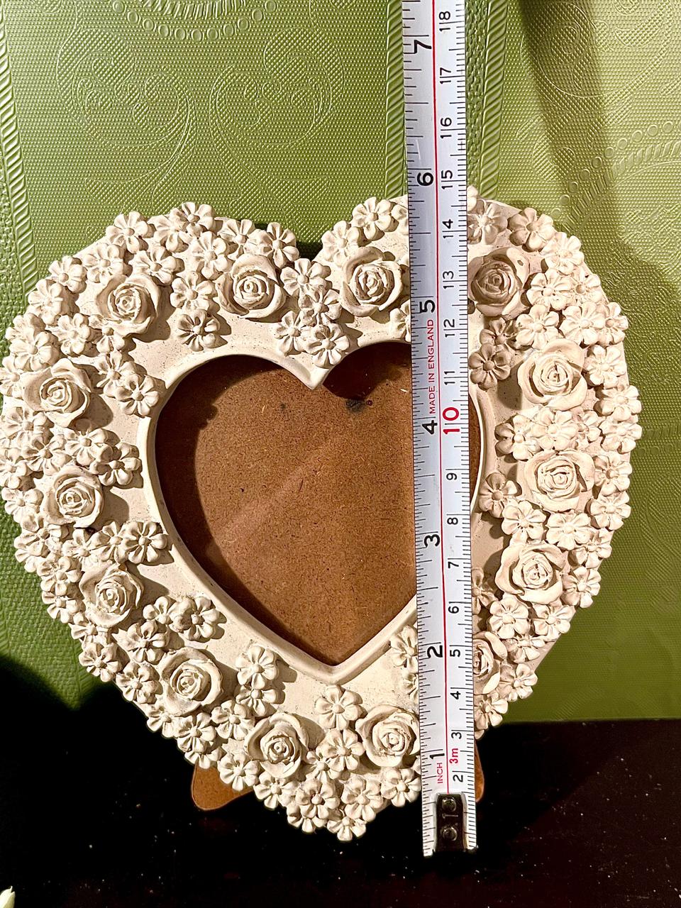 Cream Heart Photo Frame with Raised Roses 6 in
