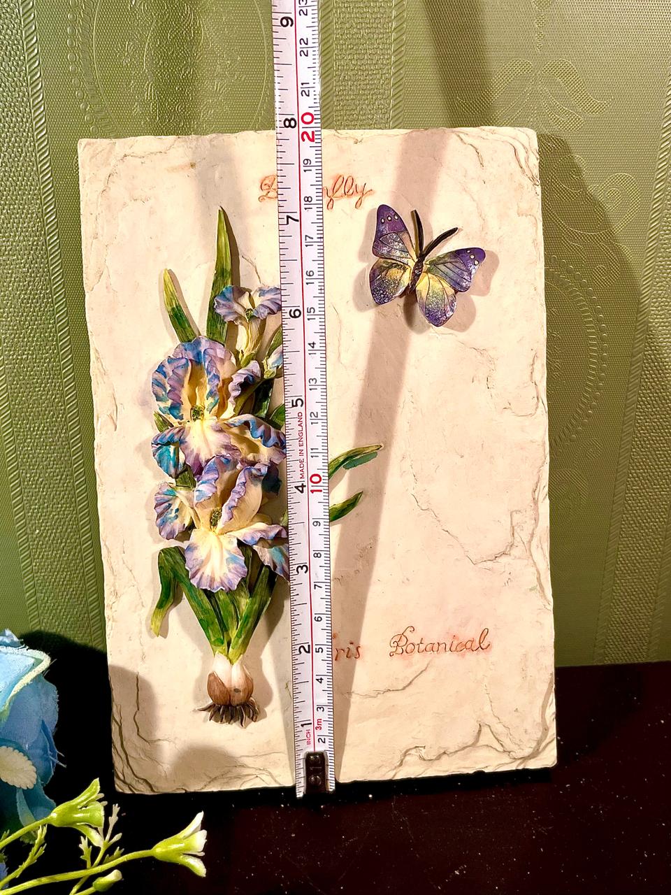 3D Iris Flower and Butterfly Botanical Wall Plaque 9 in