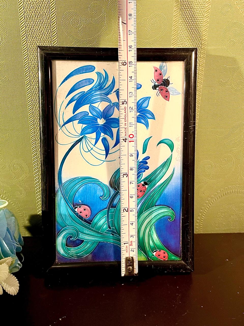 Ladybird Floral Framed Painting Blue & Green 16 cm