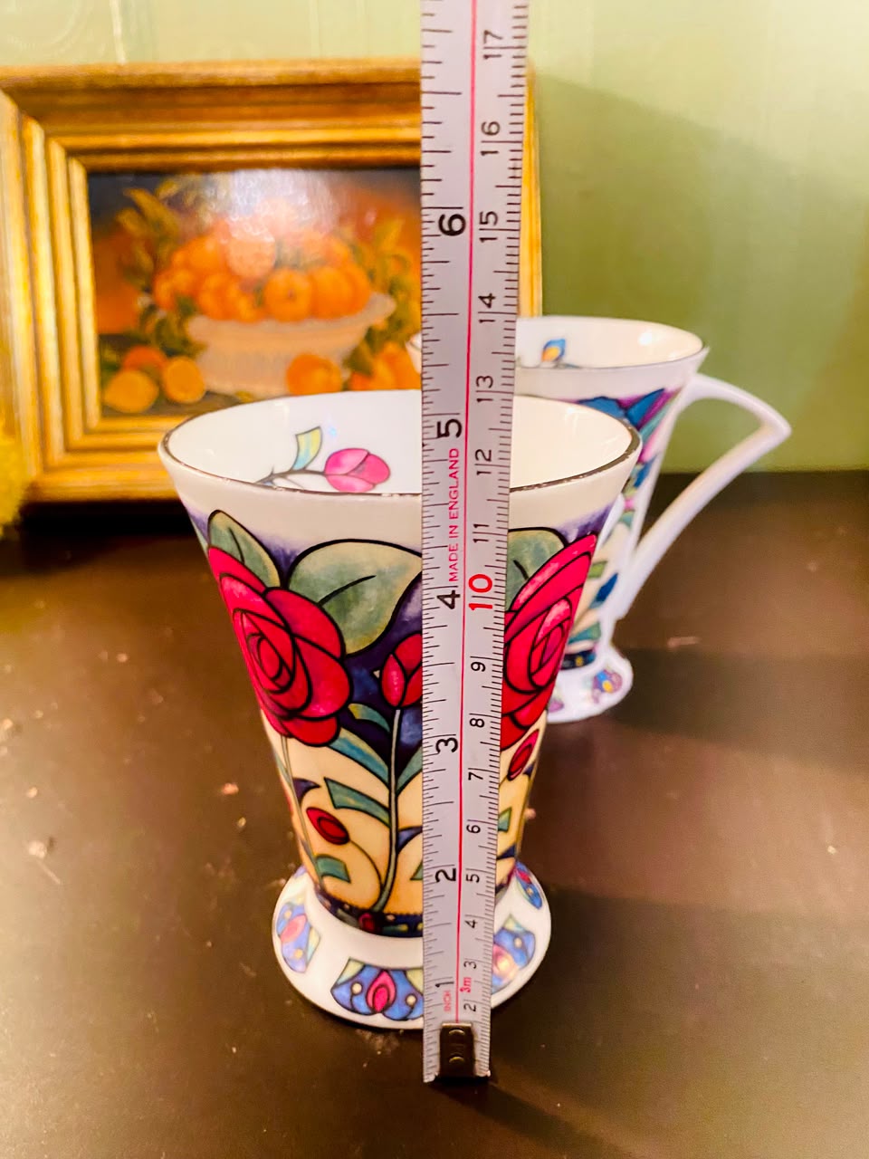 Colourful Floral Footed fine bone china Mugs 2 Pieces 11cm