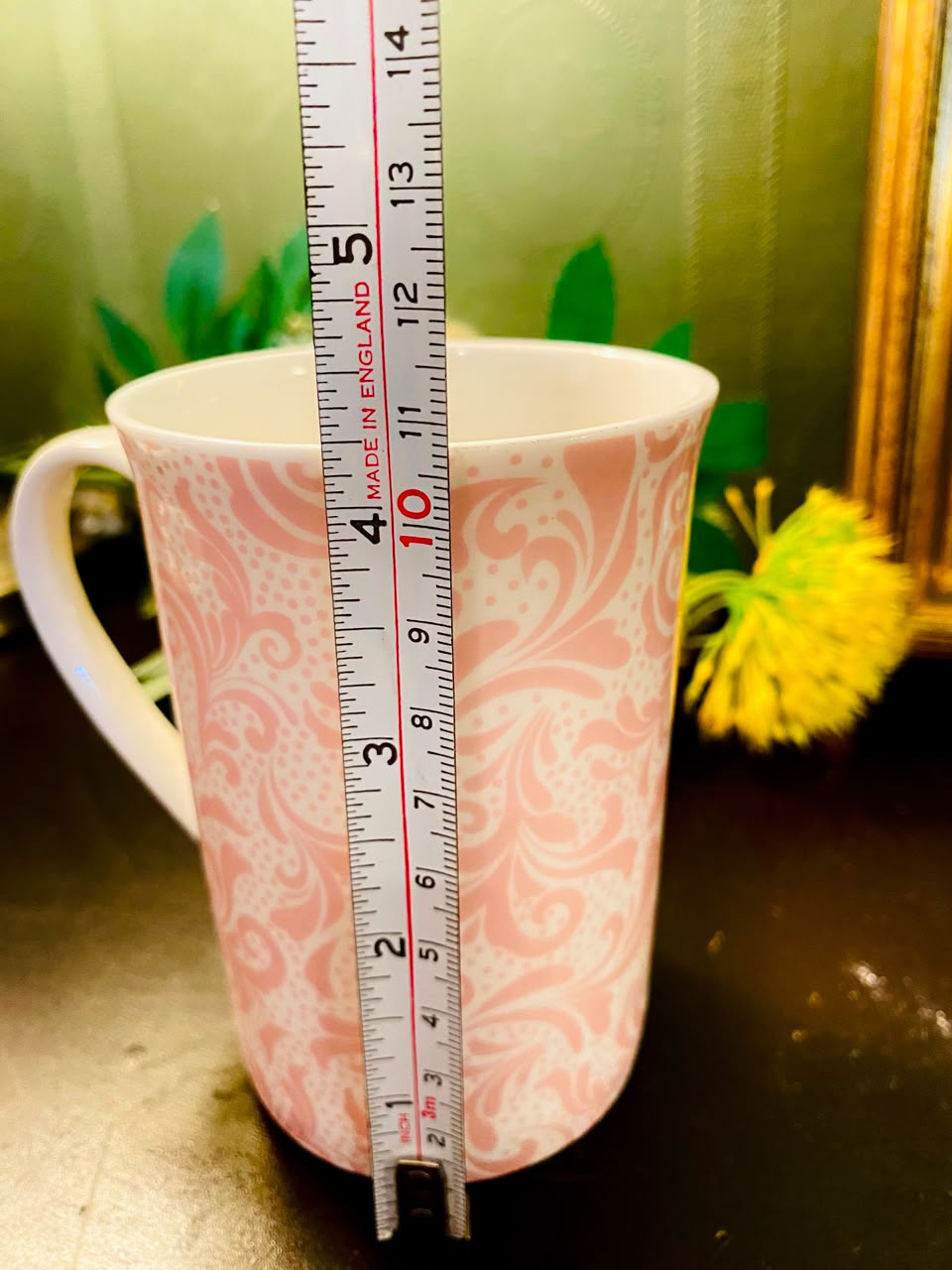 Pink Scroll Pattern Ceramic Mug White 1 Piece 11cm